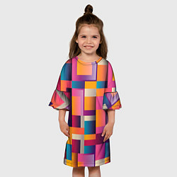 Платье клеш для девочки Квадрат и прямоугольники, цвет: 3D-принт — фото 2