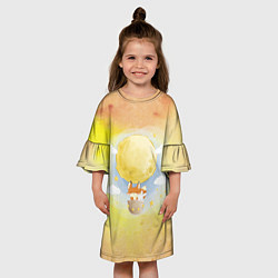Платье клеш для девочки Лисенок на воздушном шаре, цвет: 3D-принт — фото 2
