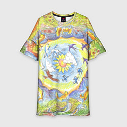 Платье клеш для девочки Жизнь суслика рисунок карандашами, цвет: 3D-принт