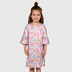 Платье клеш для девочки Розовые завитушки акварель, цвет: 3D-принт — фото 2