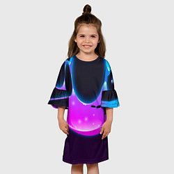 Платье клеш для девочки Абстракция Неон Потёки, цвет: 3D-принт — фото 2