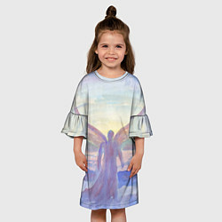 Платье клеш для девочки Архангел в облаках акварель, цвет: 3D-принт — фото 2