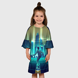 Платье клеш для девочки В sci-fi будущее на скейте, цвет: 3D-принт — фото 2