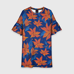 Платье клеш для девочки Осенние абстрактные цветы, цвет: 3D-принт