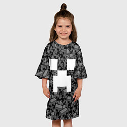 Платье клеш для девочки Головы криперов - Майнкрафт - ЧБ, цвет: 3D-принт — фото 2