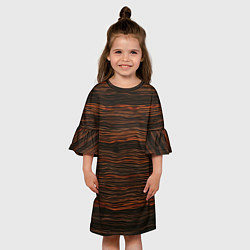 Платье клеш для девочки Оранжевые абстрактные волны материи, цвет: 3D-принт — фото 2