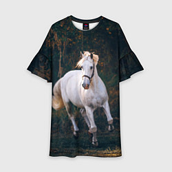 Платье клеш для девочки Скачущая белая лошадь, цвет: 3D-принт