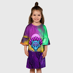Платье клеш для девочки Маска волка с веером, цвет: 3D-принт — фото 2