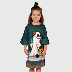 Платье клеш для девочки Приведение на хэллоуин, цвет: 3D-принт — фото 2