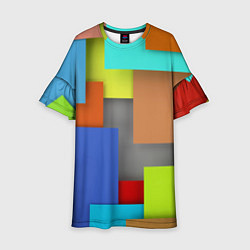 Платье клеш для девочки Разноцветные кубы, цвет: 3D-принт