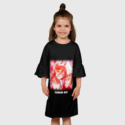 Платье клеш для девочки Человек-бензопила Пауэр и клубника, цвет: 3D-принт — фото 2