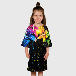 Платье клеш для девочки Цветные лилии, цвет: 3D-принт — фото 2