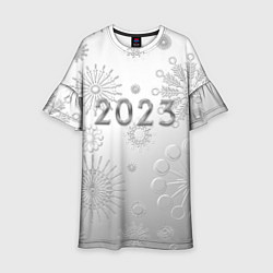 Платье клеш для девочки Новый год 2023 в снежинках, цвет: 3D-принт