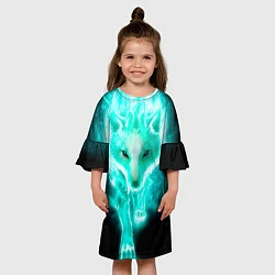 Платье клеш для девочки Неоновый волк, цвет: 3D-принт — фото 2
