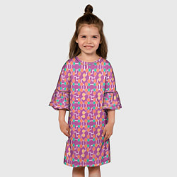Платье клеш для девочки Геометрический паттерн на сиреневом фоне, цвет: 3D-принт — фото 2