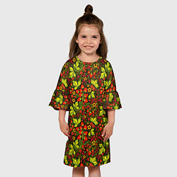 Платье клеш для девочки Хохлома - клубника и рябина, цвет: 3D-принт — фото 2