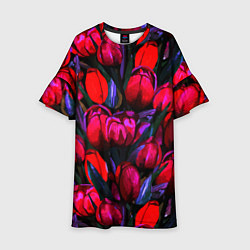 Платье клеш для девочки Тюльпаны - поле красных цветов, цвет: 3D-принт