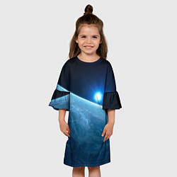 Платье клеш для девочки Яркая звезда над горизонтом - космос, цвет: 3D-принт — фото 2
