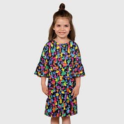 Платье клеш для девочки Разноцветные кролики, цвет: 3D-принт — фото 2