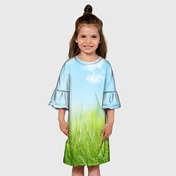 Платье клеш для девочки Зелень и небо, цвет: 3D-принт — фото 2