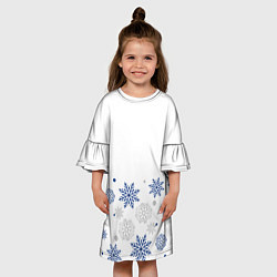 Платье клеш для девочки Новогодние Снежинки - Белый, цвет: 3D-принт — фото 2