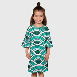 Платье клеш для девочки Зелёный окружные паттерны, цвет: 3D-принт — фото 2