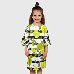 Платье клеш для девочки Яблоки на чёрно-белом фоне, цвет: 3D-принт — фото 2