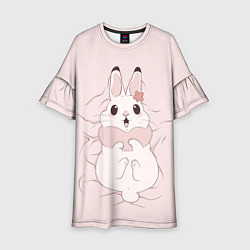 Платье клеш для девочки Милый кролик на розовом, цвет: 3D-принт