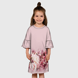 Платье клеш для девочки Нежные розовые цветы в букете, цвет: 3D-принт — фото 2