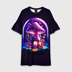 Платье клеш для девочки Волшебный неоновый гриб в банке, цвет: 3D-принт