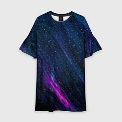 Платье клеш для девочки Звёздное абстрактное фиолетовое небо, цвет: 3D-принт