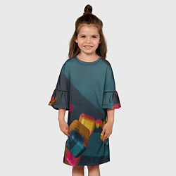 Платье клеш для девочки Множество абстрактных кубиков, цвет: 3D-принт — фото 2