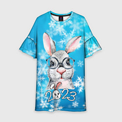 Платье клеш для девочки Кролик в очках 2023, цвет: 3D-принт
