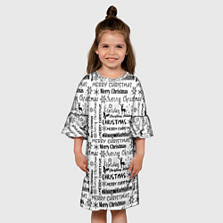 Платье клеш для девочки Черно белый рождественский текстовый узор, цвет: 3D-принт — фото 2