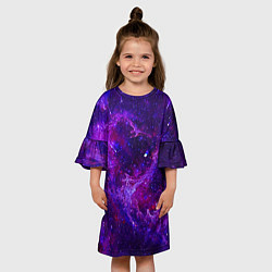 Платье клеш для девочки Неоновый космос и звезды, цвет: 3D-принт — фото 2