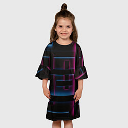 Платье клеш для девочки Абстрактные неоновые панели, цвет: 3D-принт — фото 2