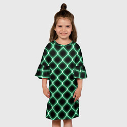 Платье клеш для девочки Зелёная неоновая сетка, цвет: 3D-принт — фото 2