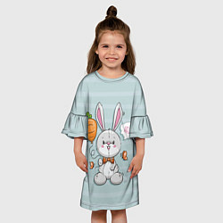 Платье клеш для девочки Милый зайка с шариком-морковкой, цвет: 3D-принт — фото 2