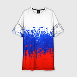 Платье клеш для девочки Флаг России с горизонтальными подтёками, цвет: 3D-принт