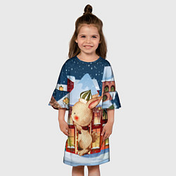 Платье клеш для девочки Новогодний зайчик 2023, цвет: 3D-принт — фото 2