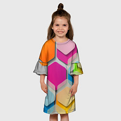 Платье клеш для девочки Абстрактные разноцветные геометрические фигуры, цвет: 3D-принт — фото 2