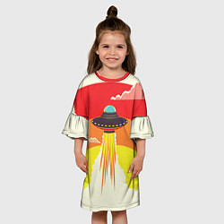 Платье клеш для девочки Ретро футуризм летающий корабль НЛО, цвет: 3D-принт — фото 2