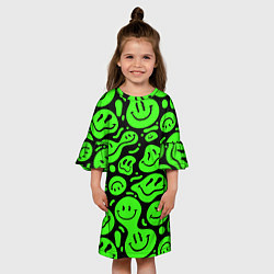 Платье клеш для девочки Психоделические смайлы - салатовый неон, цвет: 3D-принт — фото 2