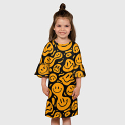 Платье клеш для девочки Растекающийся оранжевый смайл, цвет: 3D-принт — фото 2