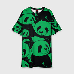 Платье клеш для девочки Panda green pattern, цвет: 3D-принт