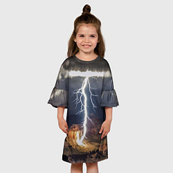 Платье клеш для девочки Мощная молния в горах, цвет: 3D-принт — фото 2