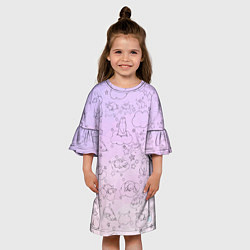 Платье клеш для девочки Зайчики в облачках, цвет: 3D-принт — фото 2