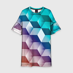 Платье клеш для девочки Объёмные разноцветные кубы, цвет: 3D-принт