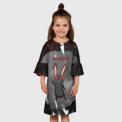 Платье клеш для девочки Чёрный кролик говорит здарова, цвет: 3D-принт — фото 2