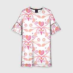 Платье клеш для девочки Винтажные сердечки, цвет: 3D-принт